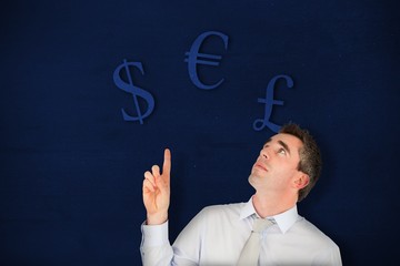 Composite image of business manager pointing