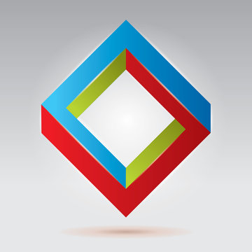 RGB impossible figure, vector rhombus, abstract vector objects