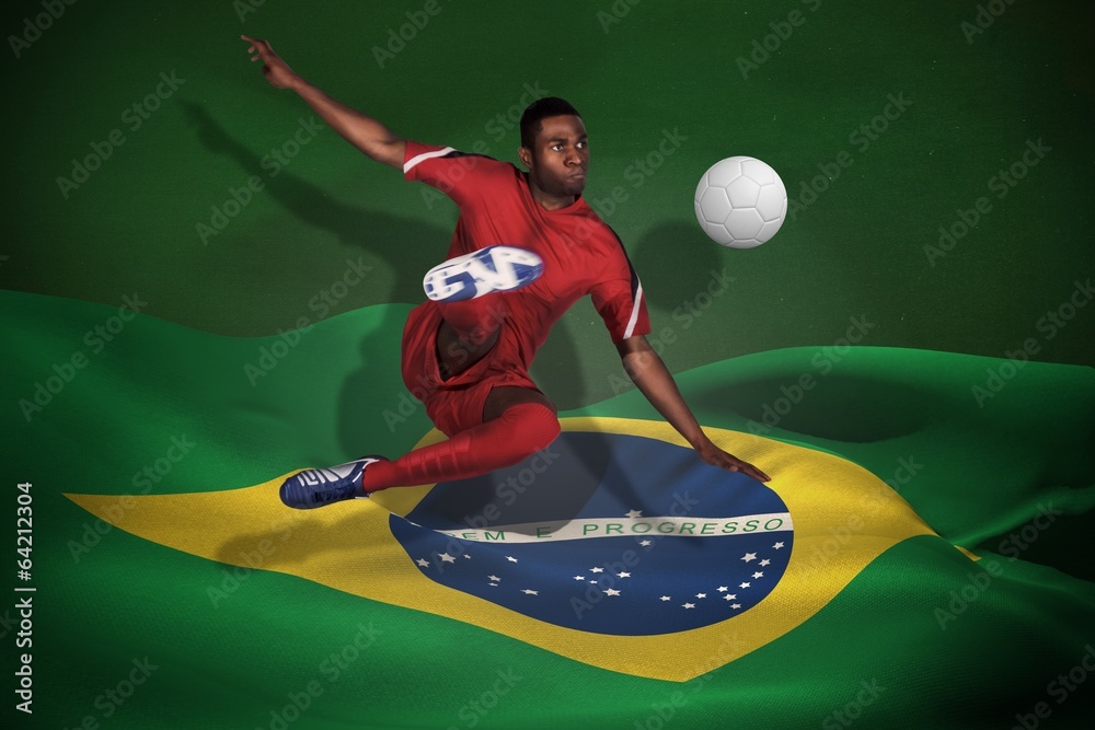 Poster composite image of football player in red kicking