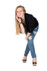 Casual woman smiling isolated on white