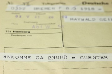 Telegramm mit Angabe der Ankunftszeit