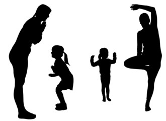 Vector silhouette of a woman with a child.