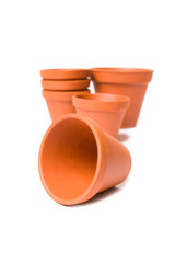 Decorative clay flower pots isolated on the white