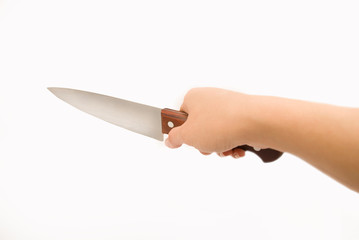 Knife in a hand on a white background
