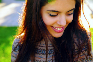 Closeup portrait of a happy beautiful woman