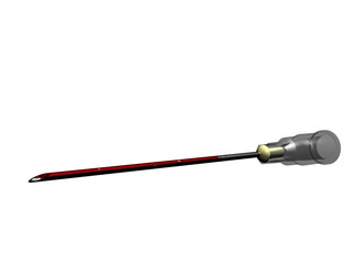 Aiguille de seringue ensanglantée 3D sur fond blanc