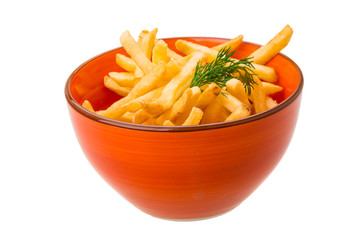 French fries on white background