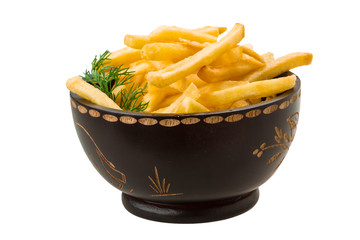 French fries on white background