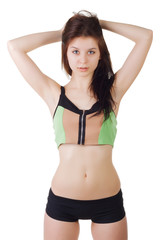 Naklejka premium young beautiful sporty woman wearing sports shorts and top