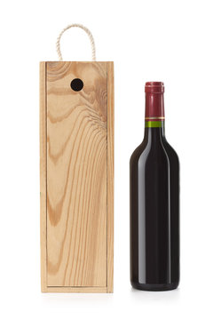 Wooden Case With Wine Bottle