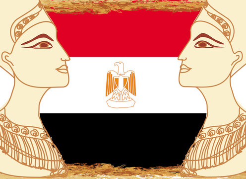 Egyptian queen cleopatra on the background of the flag of Egypt