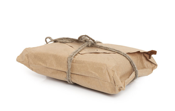 Old parcel over white