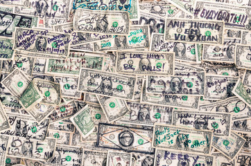 Heap of dollars banknotes background