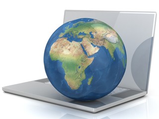 Laptop, wifi and globe.