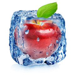 Red apple in ice