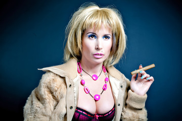 prostitute smoking over dark background