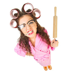 Funny housewife with nerd glasses