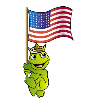 happy frog holding amarican flag