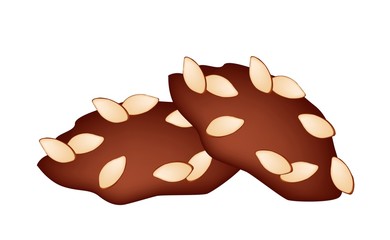 Two Homemade Almond Cookies on White Background