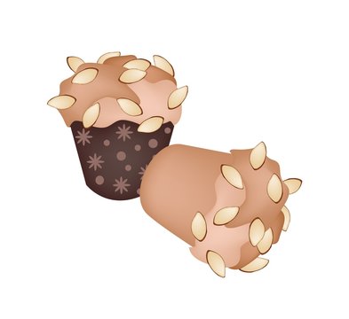 brown muffins with almond flakes on white clip art preview
