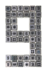 Digit nine made from small buttons phone