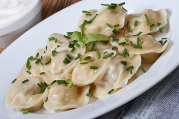 dumplings with meat on a white plate on the table