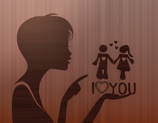 noble woman silhouette with I love you