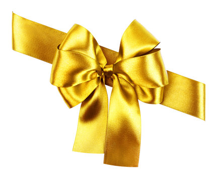 golden bow made from silk ribbon