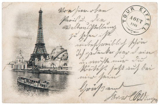vintage postcard with Eiffel Tower in Paris