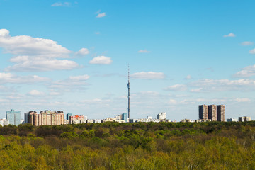 Fototapeta na wymiar spring skyline with TV tower in Moscow