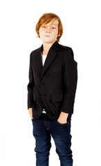 young boy in black jacket