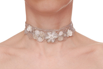 guipure necklace is on woman