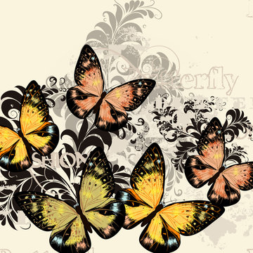 Beautiful fashion vector  pattern  with butterflies