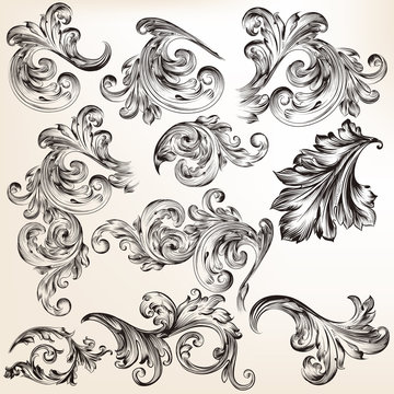 Collection of vector decorative vintage swirls for design
