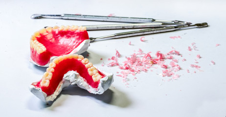 Dental laboratory. table of dental technician workplace.
