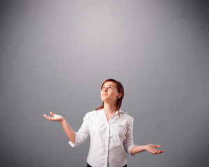beautiful young lady juggling with copy space