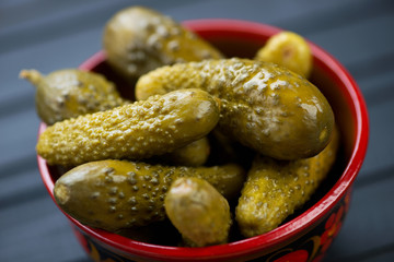 Close-up of gherkins, horizontal shot, shallow depth of field