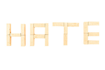 Hate on jenga on a white background