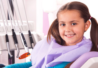 cute little girl in dental chair waiting for dentist