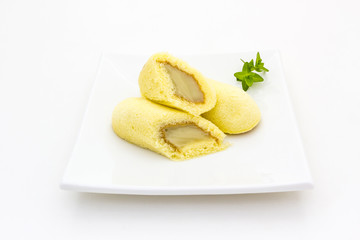 Dessert with banana.
