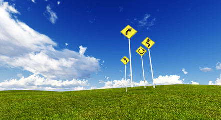 Signs in a meadow