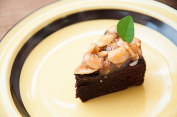 Close up image of walnut toffee cake