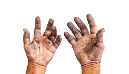 man with dirty hands