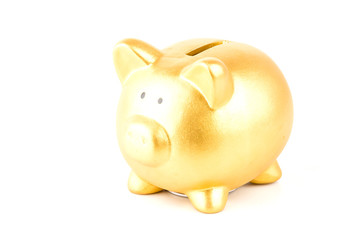 gold piggy bank isolated white background