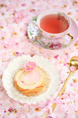 Piece of Deco Roll Cake with strawberry cream filling