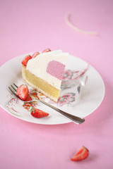 Piece of Almond Vanilla Mousse Cake