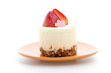 Strawberry cheesecake isolated on white background