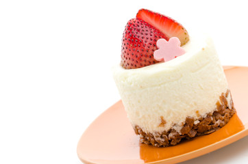 Strawberry cheesecake isolated on white background
