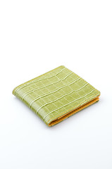 Green leather wallet isolated white background