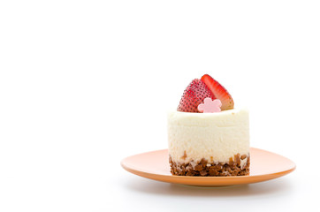 Strawberry cheesecake isolated on white background